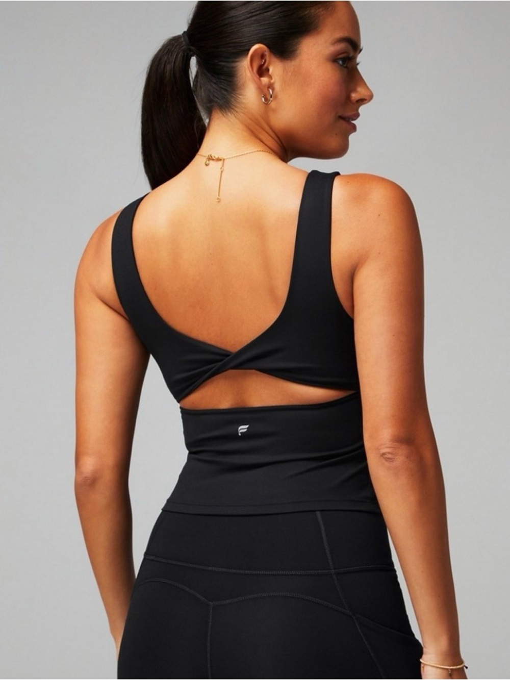 Fabletics Black Oasis Twist-Back Built-In Bra Tank